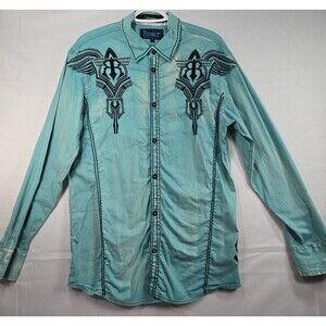 ROAR Signature Button Up Shirt Mens Large Long Sleeve Embroidered Y2K Western